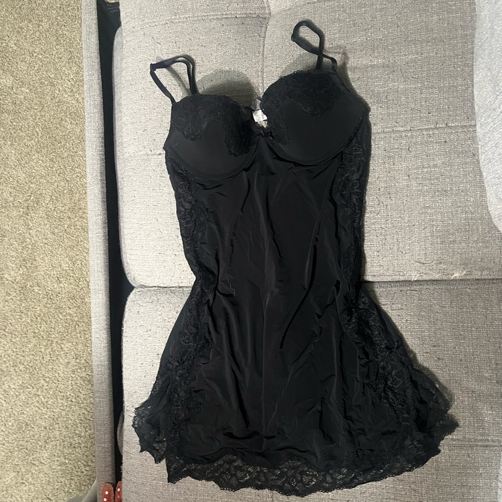 Victoria's Secret Black Lace Chemise with Built-In Cups